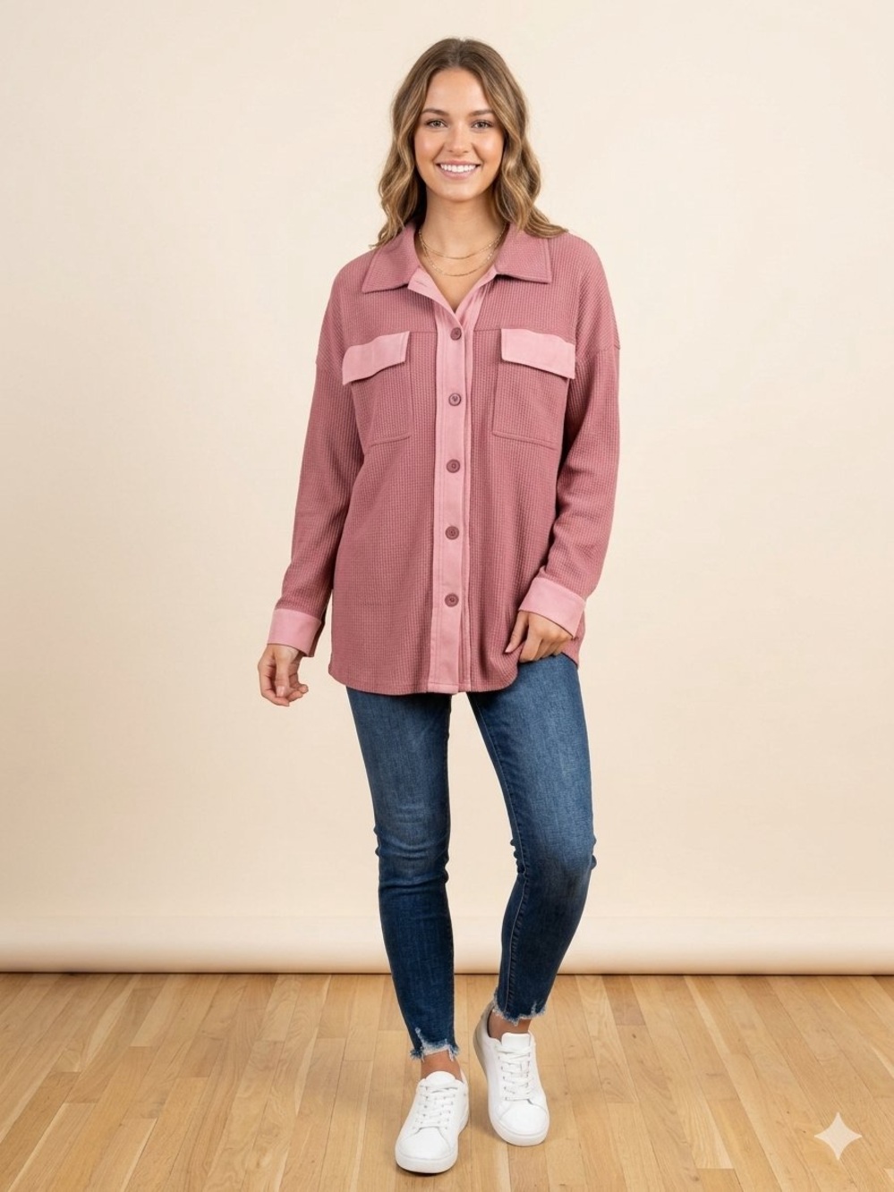 Cottagecore Thermal Shirt Jacket Pink women’s extra large